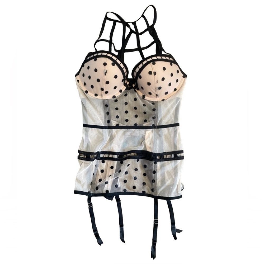 Polka Dot Mesh Bustier with Straps